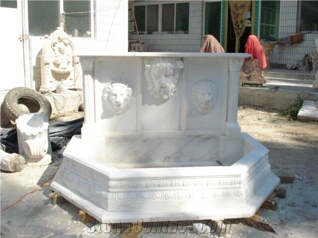 China Beige Hand Carving Marble Fountain Wall Fountain Western Figures Statues Fountains