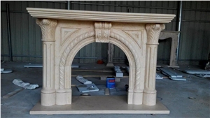 China Beige Marble Hand Carving Fireplace Mantel Cheap Prices, Henan Beige Marble Fireplace Mantel