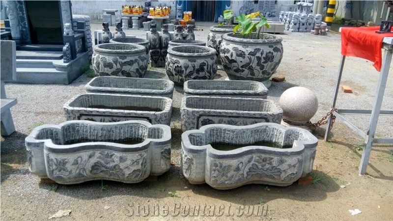 China Blue Limestone Carving Planter Vase Bench Cheap Price External Furniture Planter