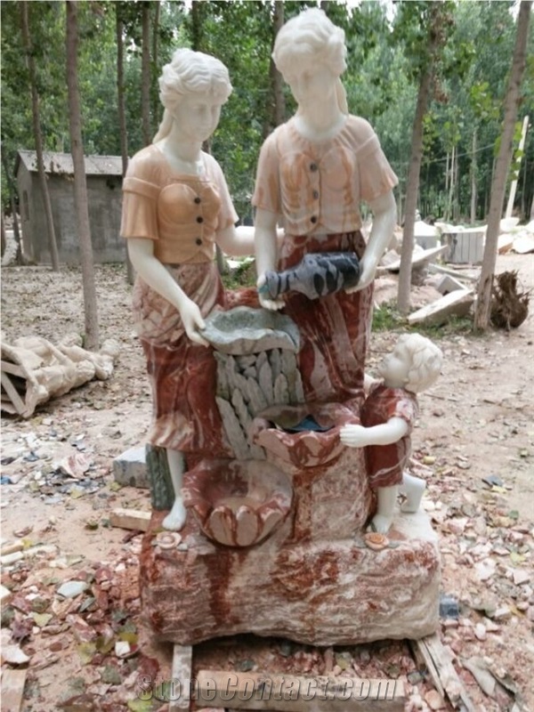China White Marble Carving Figure Garden Fountain Women and Children Cheap Price