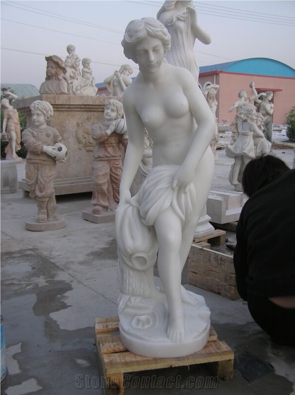 China White Marble Western Woman Sculpture Naked Sex Washing Woman, White Marble Sculpture & Statue