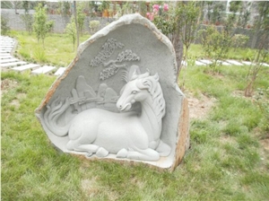 China White Rough Marble Stone Block Relief Hand Carving Animals Handscaping Carving Stones, White Marble Reliefs