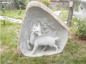 China White Rough Marble Stone Block Relief Hand Carving Animals Handscaping Carving Stones, White Marble Reliefs