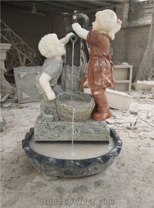 Garden Landscaping Marble Carving Sculptured Children Stone Fountain