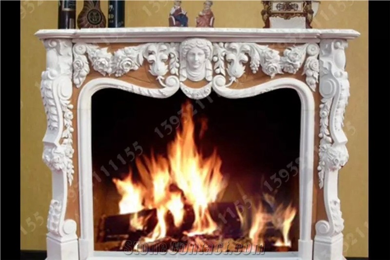 Marble Carving Fireplace Mantel Beige Marble,White Marble Fireplace Mantel