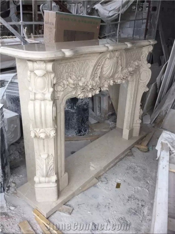 Marble Carving Fireplace Mantel Beige Marble,White Marble Fireplace Mantel