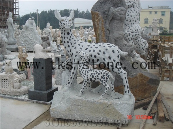 Animal Yellow Granite Sculptures/Deer Carving