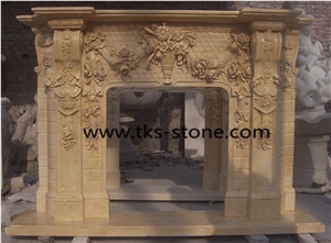 Beige Marble Fireplace Mantel ,Western Style Fireplace,Marble Fireplace