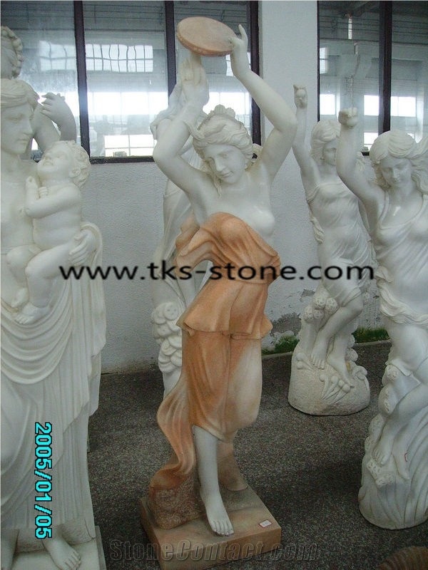 Beige Marble Sculpture,Western Human Stone Sculpture,Children Angel White Marble Sculpture,Mother and Children Statue, Handcarved Sculptures