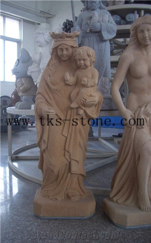 Beige Sandstone Mother Of God Sculpture & Statue/Virgin Mary/Religious Sculptures