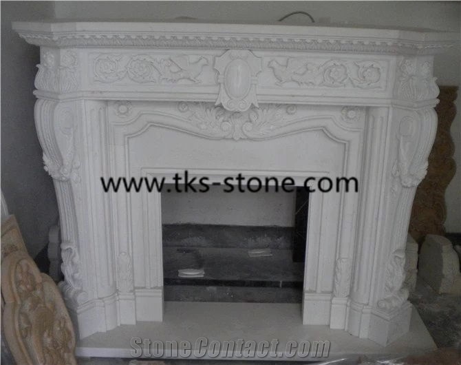 Bianco Statuario,Diamante White Marble Fireplace
