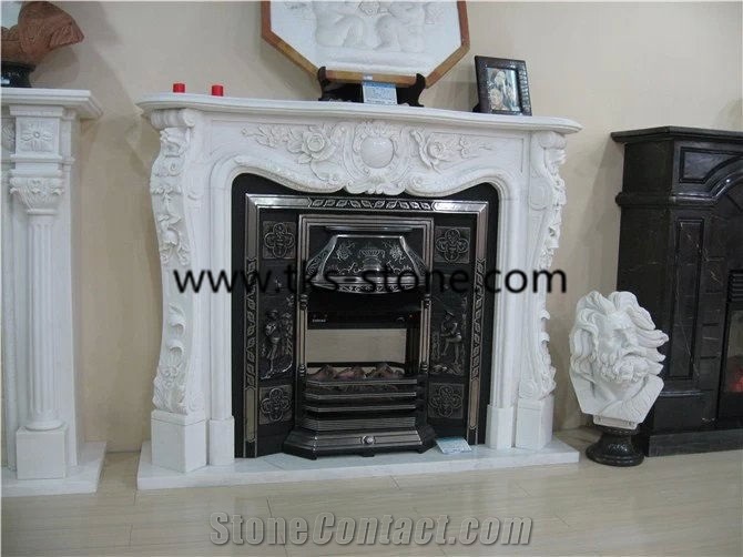 Bianco Statuario,Diamante White Marble Fireplace