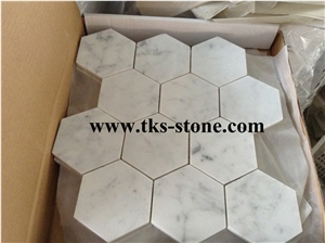 Carrara White Marble Mosaics,Hexagon Mosaics,White Marble Mosaic Tiles,China White Marble Mosaic