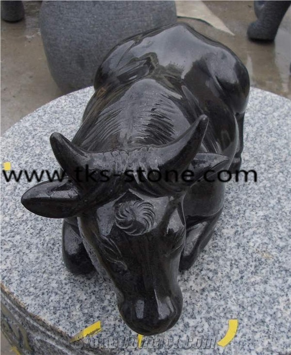 Cattle Sculptures&Statues,Carved Cattle,Black Marble Garden Sculpture,Animal Sculptures, Landscape Sculptures
