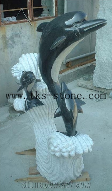 China Black Granite Animal Sculptures/ Dolphin Carving/ Delphinus Delphis Sculpturse/Dolphins Jumping