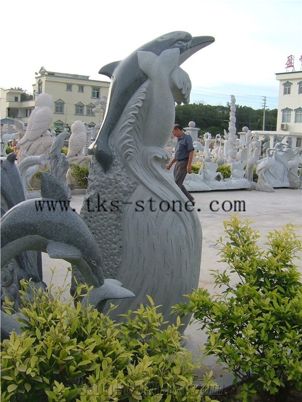China Black Granite Dolphins Jumping/Animal Sculptures/ Dolphin Carving