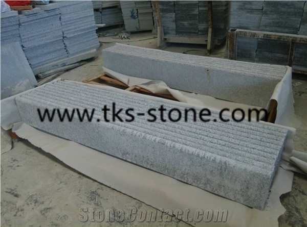 China G603 Sesame White Granite Stairs & Steps with One Long Edge Flamed,Flamed G603 Grey Granite Steps Risers,Fargo G603 Grey Granite Flamed Stair Treads,Rough Flamed Staircase
