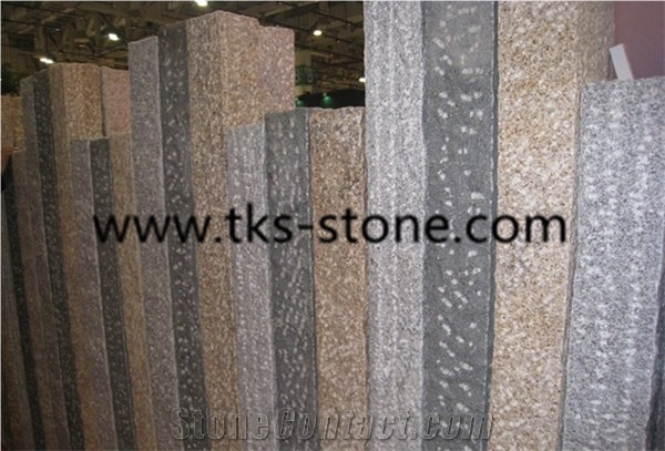 China G682 Rusty Yellow Granite Palisade + G603 Luner Pearl Grey Granite Palisade,Rough Picked Pineapple Surface, Exterior Garden Stone, Landscape Stone Fence