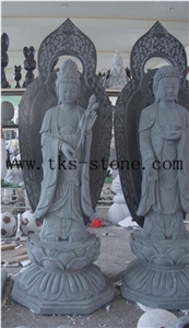 China Grey Granite Buddhism Sculpture, Grey Granite Sculpture & Statue