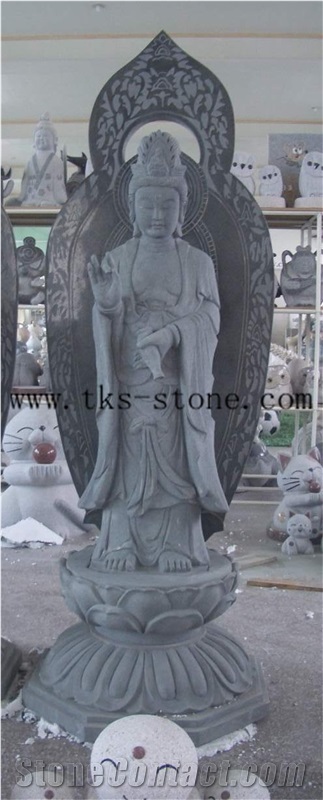 China Grey Granite Buddhism Sculpture, Grey Granite Sculpture & Statue