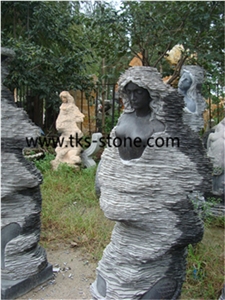 China Grey Granite Naked Woman Sclupture,Artist,Western Statues,Women Head Statues