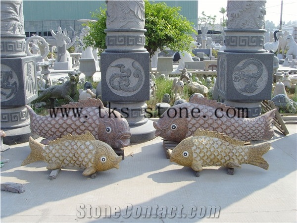 China Multicolor Granite Fish Carving/Carp Sculpturse/Cyprinoidanimal Sculptures