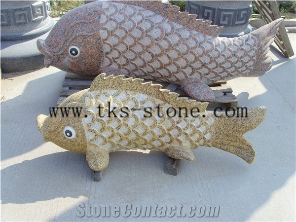 China Multicolor Granite Fish Carving/Carp Sculpturse/Cyprinoidanimal Sculptures