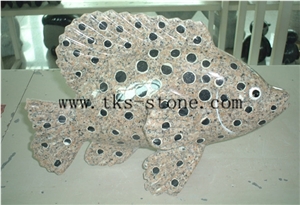 China Multicolor Granite Fish Carving/Marine Organism/Animal Sculptures