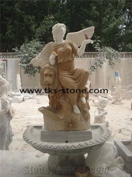 China Multicolor Granite Sculpture & Statue-Pouring Women Sculpture,Brown Marble Stone Winged Angel Sculptures,Carving Beige Marble Western Angels,Western Angel Statue,Stone Carved Marble Angel Statue
