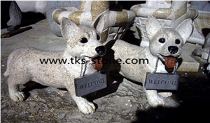 China Natural Stone Dog Sculpture,Beige Granite Animal Sculptures,Garden Sculptures,Dog Sculptures&Statues