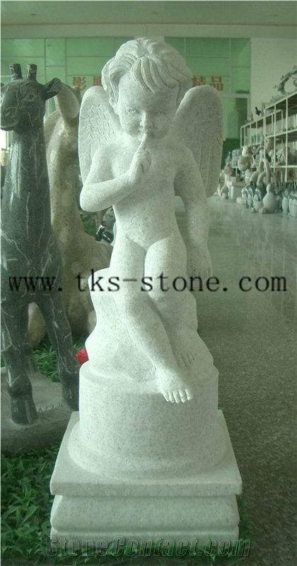 China White Granite Angel Baby Sculptures, White Granite Sculpture & Statue