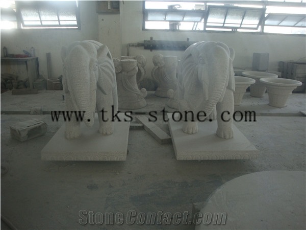 China White Granite Elephant Maximus/Elephant/Mascot/Chinese Carving