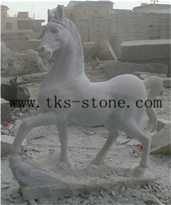 China White Granite Horse Sculpturse-Haras/Manada/Animal Sculptures