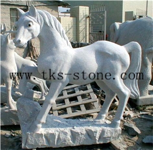China White Granite Horse Sculpturse-Haras/Manada/Animal Sculptures