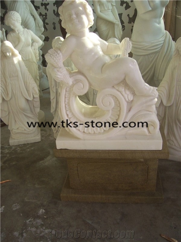 China White Granite Sculpture & Statue-Woman Carving Statue,Western Human Stone Statue,Outdoor Garden Marble Sculpture,Human Sculpture & Statue,White Marble Angle Sculpture