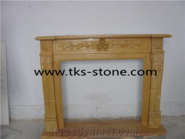 China Yellow Granite Fireplace,Western Style Fireplace,Fireplace Surround,Fireplace Mantel