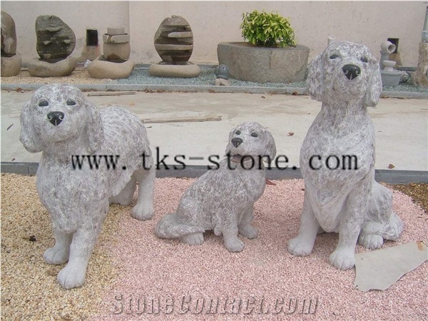 Dog Animal Sculpture,Grey Granite Animal Carving,Handcarved Sculpture