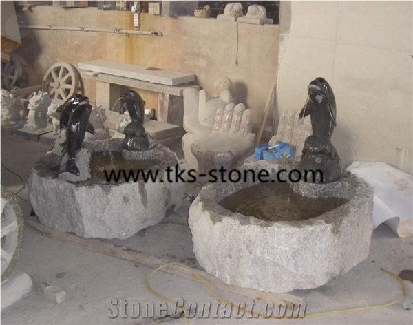 Dolphin Style Fountain, Natural Stone Garden Fountain ,Fountains, Sculpture Grey Granite Garden Fountains