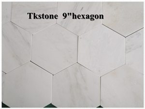 Dynasty Oriental White 9"Hexagon Mosaic, 9"Hexagon,Italy Bianco Carrara Marble Mosaic Tiles