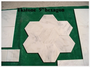 Dynasty Oriental White 9"Hexagon Mosaic, 9"Hexagon,Italy Bianco Carrara Marble Mosaic Tiles