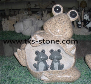 Frog Sculptures&Statues,Animal Sculptures,Yellow Granite Garden Sculptures,Landscape Sculptures,Frog Carving