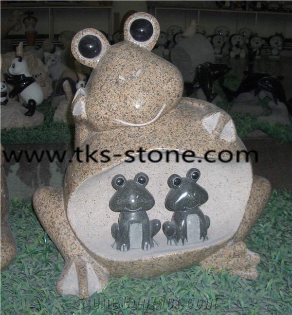 Frog Sculptures&Statues,Animal Sculptures,Yellow Granite Garden Sculptures,Landscape Sculptures,Frog Carving