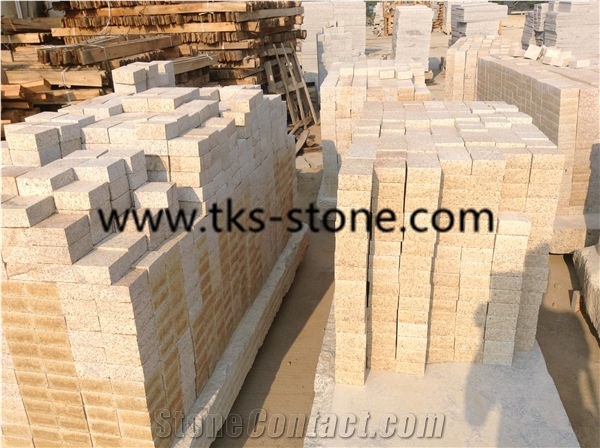 G682 Granite Cobble Stone,Yellow Granite Cubestone,Rusty Granite Cobblestone,Sunset Gold Cubestone