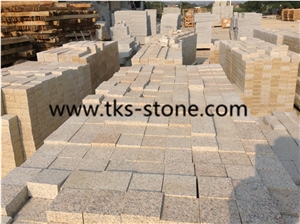 G682 Granite Cobble Stone,Yellow Granite Cubestone,Rusty Granite Cobblestone,Sunset Gold Cubestone