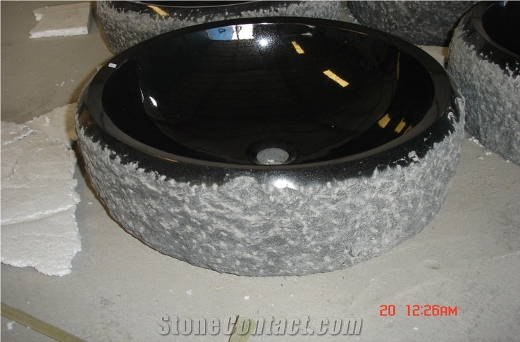 Hebei Black,China Black,Absolute Black,Black Granite Sinks&Basins,Round Basins,Bathroom Basins,Vessel Sinks,Natural Stone Sinks&Basins
