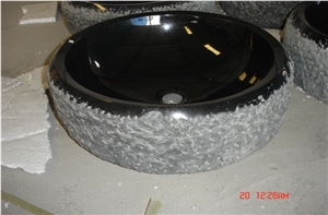 Hebei Black,China Black,Absolute Black,Black Granite Sinks&Basins,Round Basins,Bathroom Basins,Vessel Sinks,Natural Stone Sinks&Basins