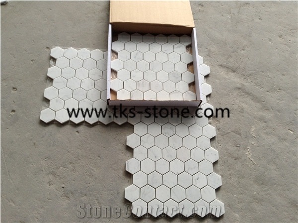 Hexagon Mosaics,White Marble Mosaic,Bianco Carrara White Marble Mosaics