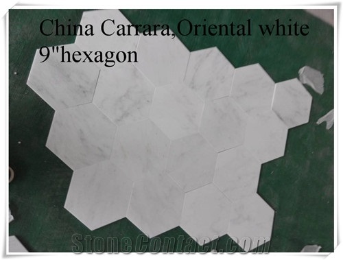 Oriental White Marble 9" Hexagon, Dynasty White 9"Hexagon Mosaic