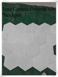 Oriental White Marble 9" Hexagon, Dynasty White 9"Hexagon Mosaic