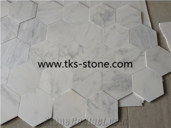 Oriental White Marble 9"Hexagon Mosaic, Dynasty White Marble Mosaic